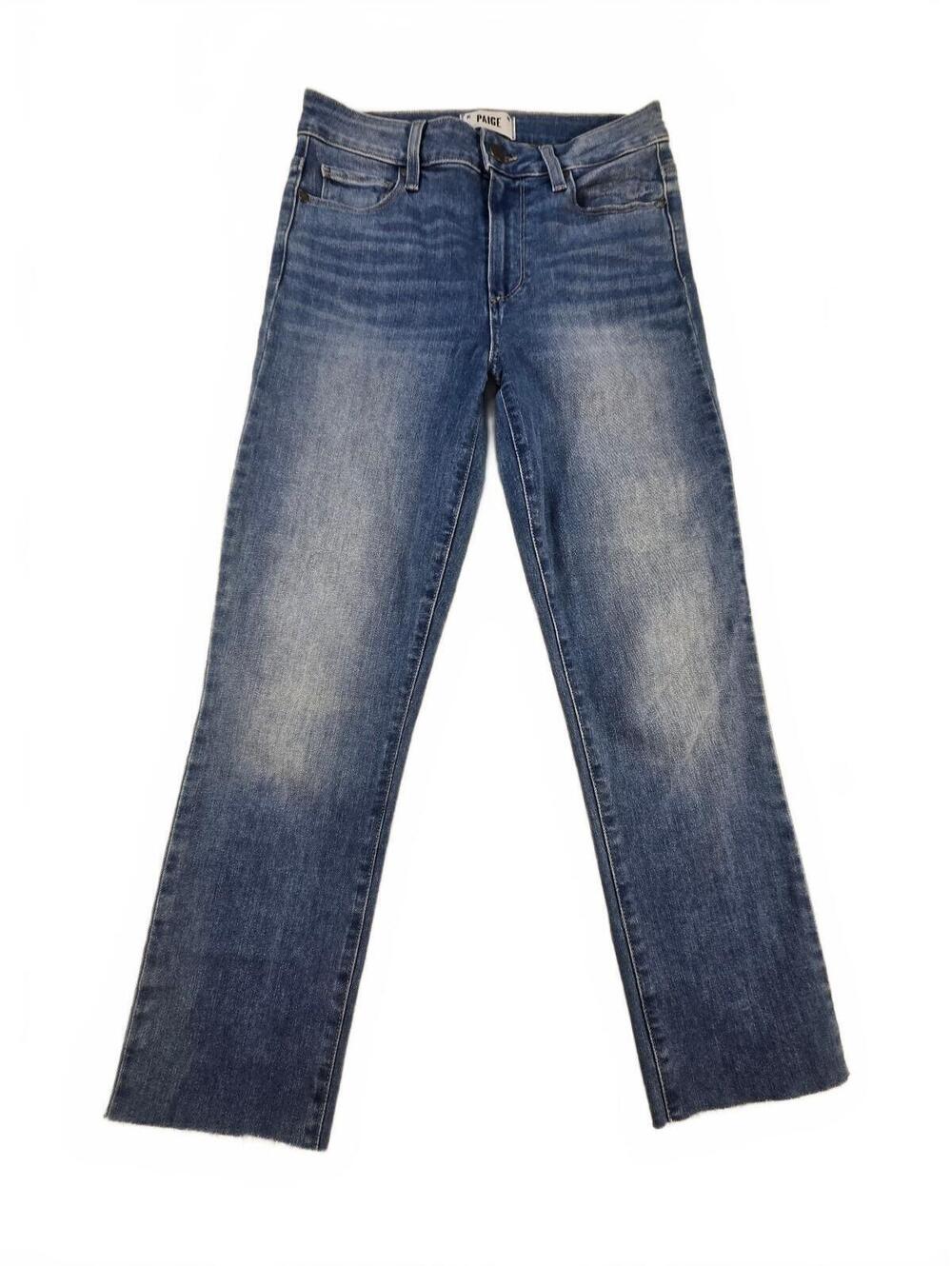 PAIGE Hoxton Slim Straight High Rise Raw Hem Jeans Size 27 Streetwear Minimalist